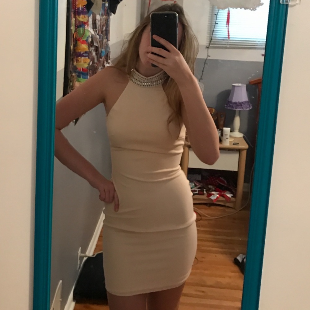LIGHT PINK / TAN BODYCON DRESS